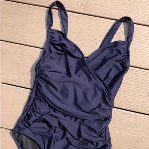 Jcrew ruched navy swim suit